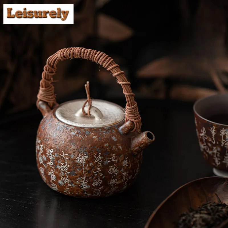 230ml Gilded Silver Vine Weaving Lifting Beam Teapot Boutique Tea Infuser Pot Tea Brewing Kettle With Ball Hole Chinese Tea Set