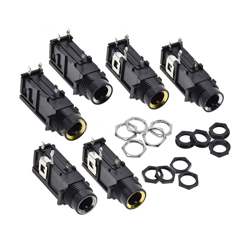 1 Stück 3P/4P Audio-Buchse Lautsprecheranschluss 6,35 Mono Buchse PCB Panelmontage Mikrofon Chassis Audio-Adapter mit Schraubnuss 3-polig 4-polig