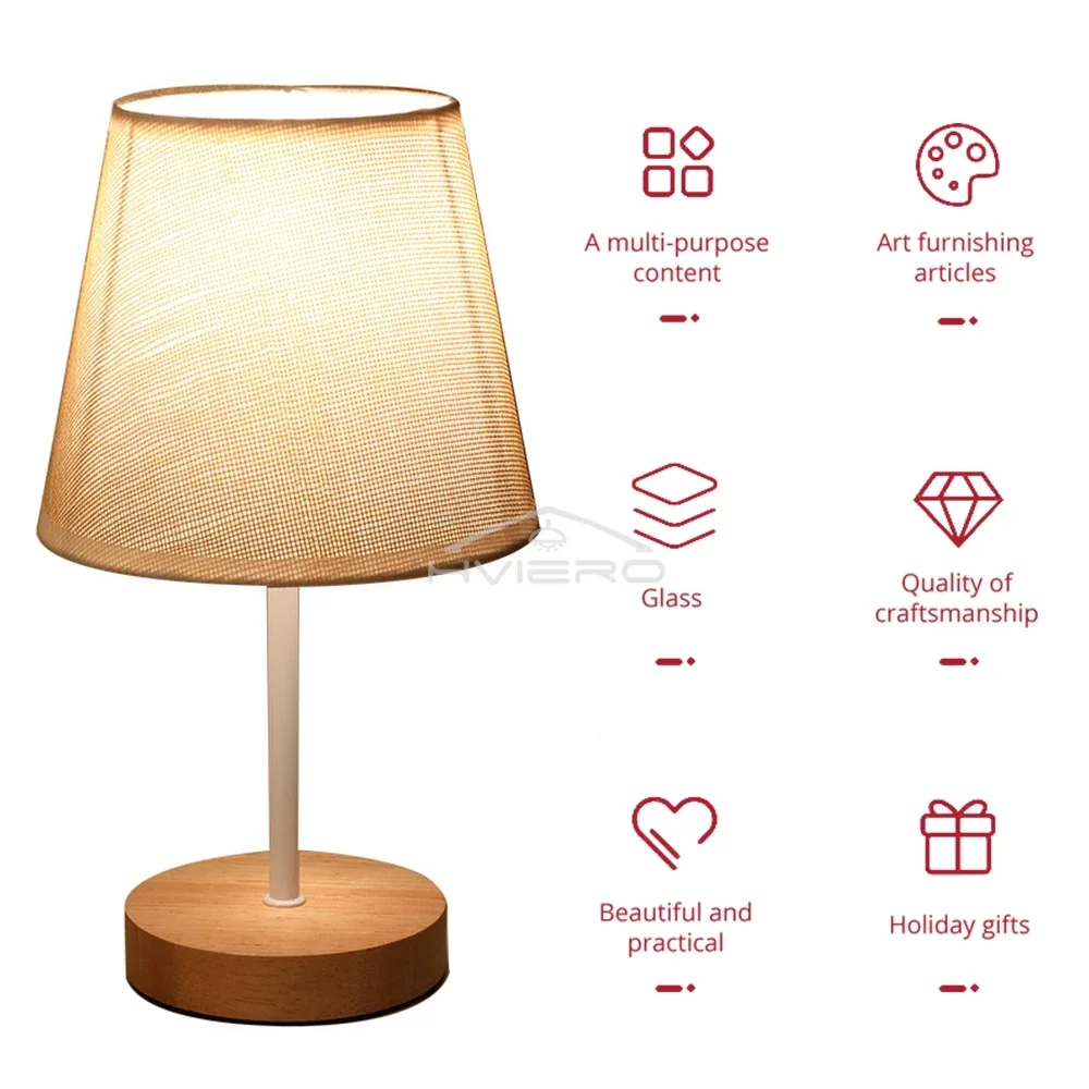 Wooden USB Table Lamp - Modern Bedside Nightstand Light with Cylinder Shade