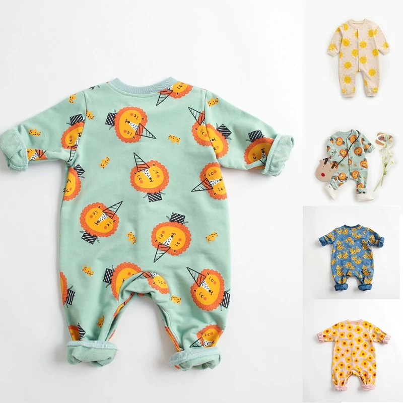 

L5YF Baby Clothes Cartoon Long-sleeved Crawling Clothes Baby Romper Infant Jumpsuit