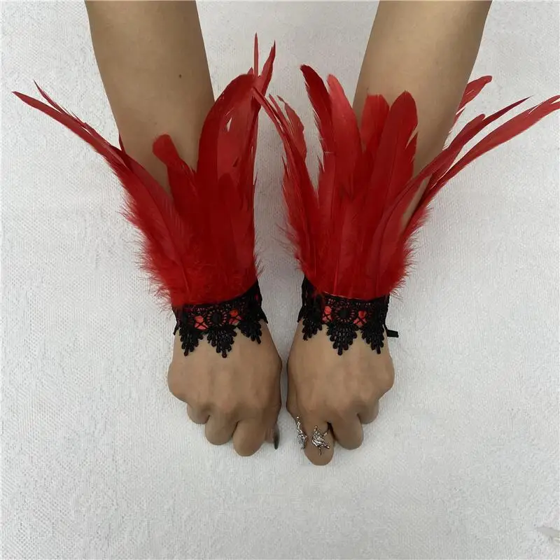 Schwarze Feder Handgelenksmanschetten Retro Vintage Punk Gothic Federmanschetten für Frauen Mann Halloween Party Goth Rave Kostüm Cosplay Prop – Detail 18