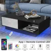 LED Coffee Table Modern Side Tables High Gloss Black Cocktail Table with 2 Drawers Open Shelf for Living Room 4