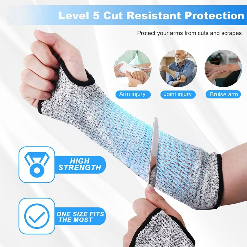 A01F-2 Pairs Cut Resistant Sleeves Protective Arm Sleeves Safety Arms Protection With Thumb Hole,Garden Kitchen
