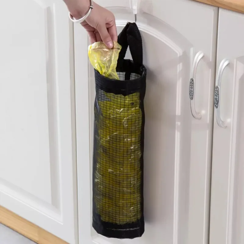 Trash Bag Storage Holder Plastic Bag Dispenser Hanging Storage Organizer Breathable Mesh for Kitchen Recycling Containers
