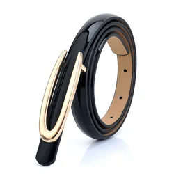 Elegant Gold Buckle Genuine Leather Women's Belt - 100cm (Black)