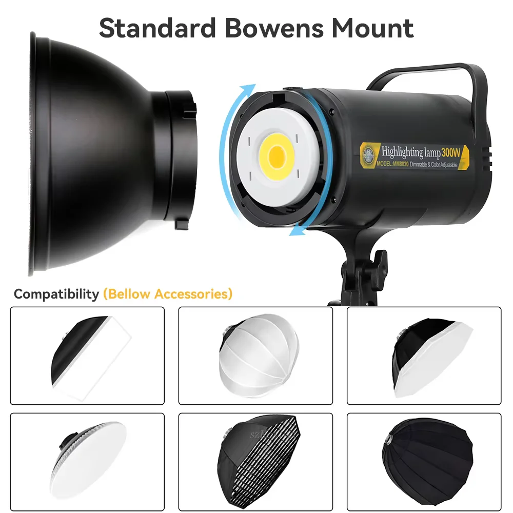 300W LED Video Light 5700K Continuous Dimmable Aluminum Photography Lamp and 2.1-meter support bracket