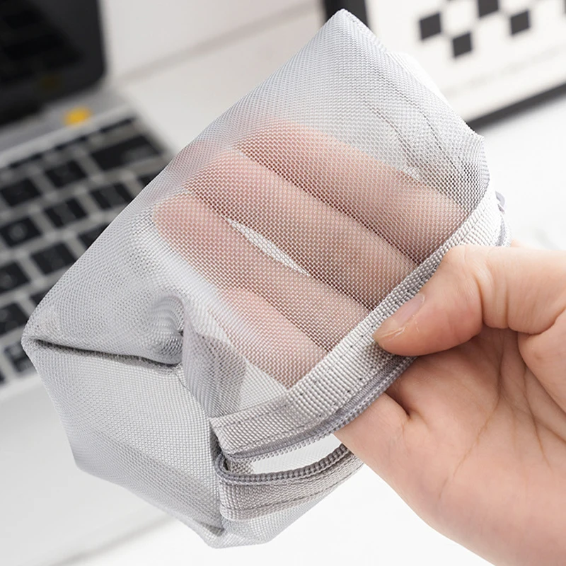 Large Capacity Key Bags Transparent Cosmetic Bag Square Mesh Storage Pouch Mini Zipper Coin Purse Mini Wash Bag Stationery Case 5