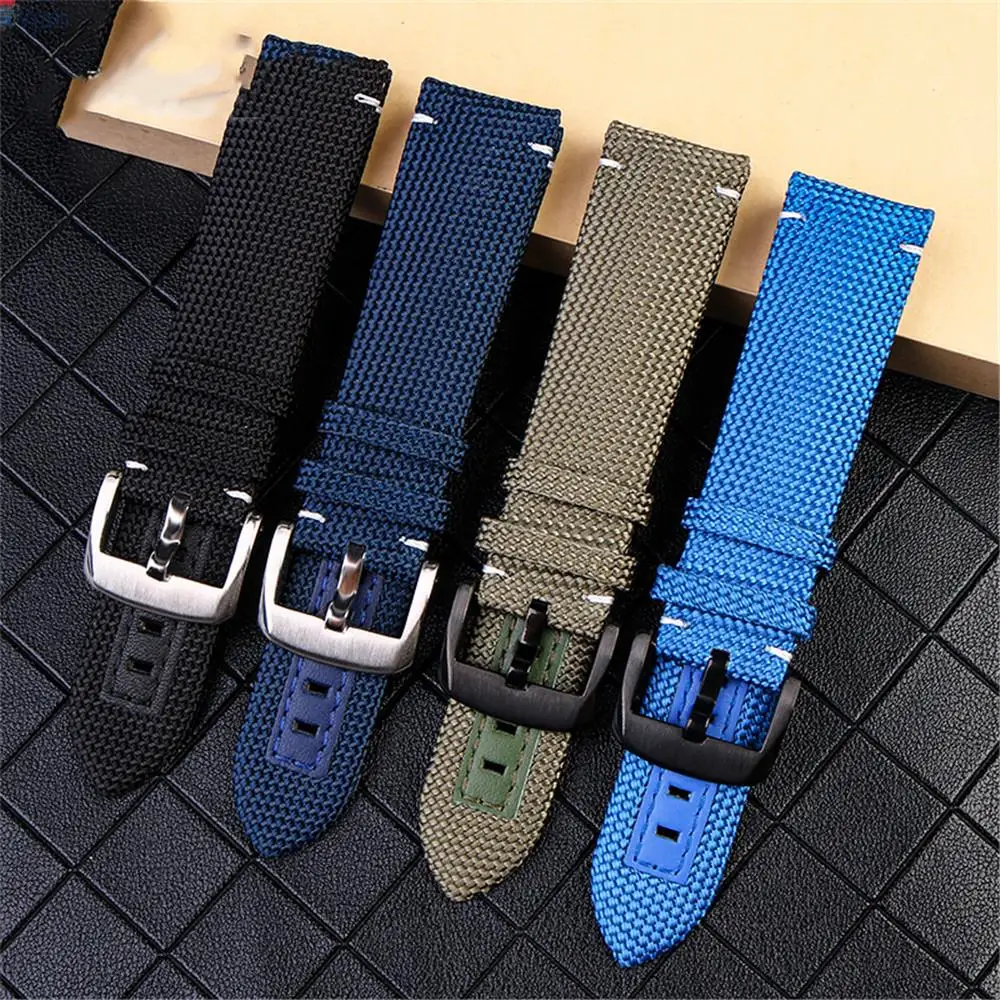 

22mm Genuine Leather Nylon Canvas Watchband Men Sport Diving Waterproof Wrist Bracelet Band for Mido Ocean Star Watch Strap