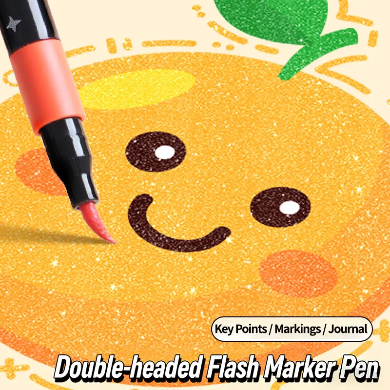 트루컬러 ZCF-6606 플랫 박스 글리터 마커 펜 24색 스크랩북 그래피티 필수 학생 미술 특수 용도