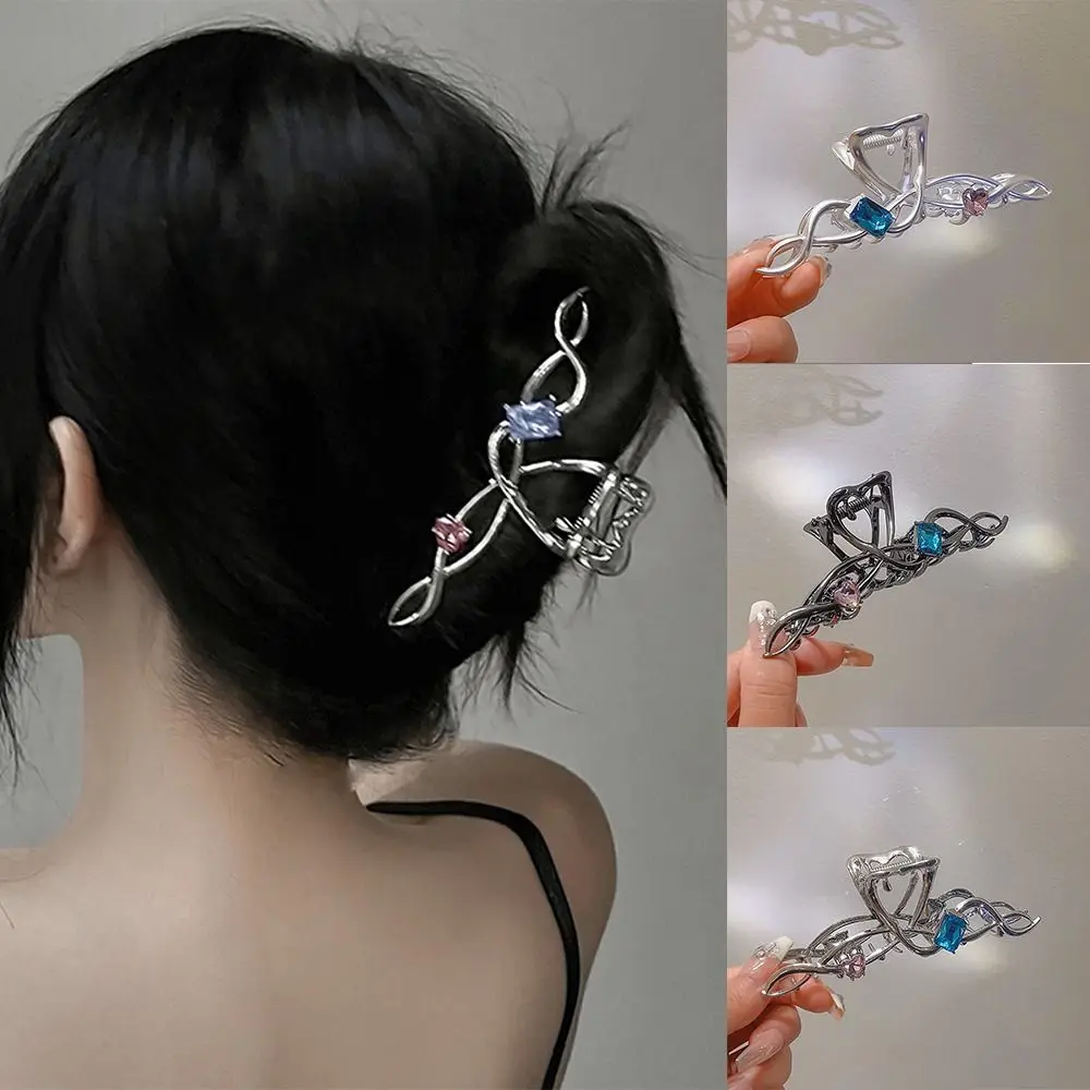 

Hollow Liquid Metal Hair Claw Alloy Rhinestone Large Shark Grab Clip Hair Accessories Korean Style Irregular Crystal Hair Claw