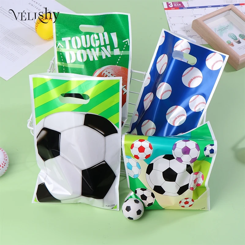 

10Pcs Football Soccer Theme Plastic Handbag Cartoon Gift Bags Kids Birthday Party Supplies Baby Shower Favor Event Decoration