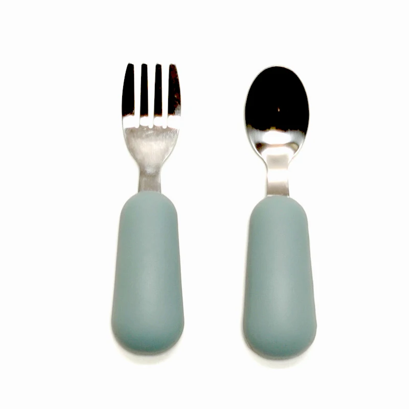 Children's Fork & Spoon Set Silicone-grip stainless steel utensils Suitable for children aged 3-12 years