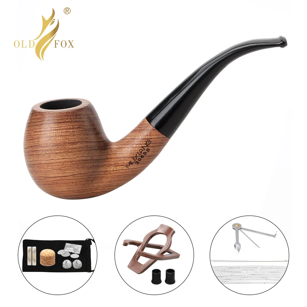 Old Fox Rosewood Tobacco Bent Pipe Set Accessories 9MM Activated Carbon Paper Filter Sandalwood Smoking Pipe With 10 Tools Kits smoking accessories tobacco pipe tobacco smoking accessories smoking pipe filters smoking pipe
