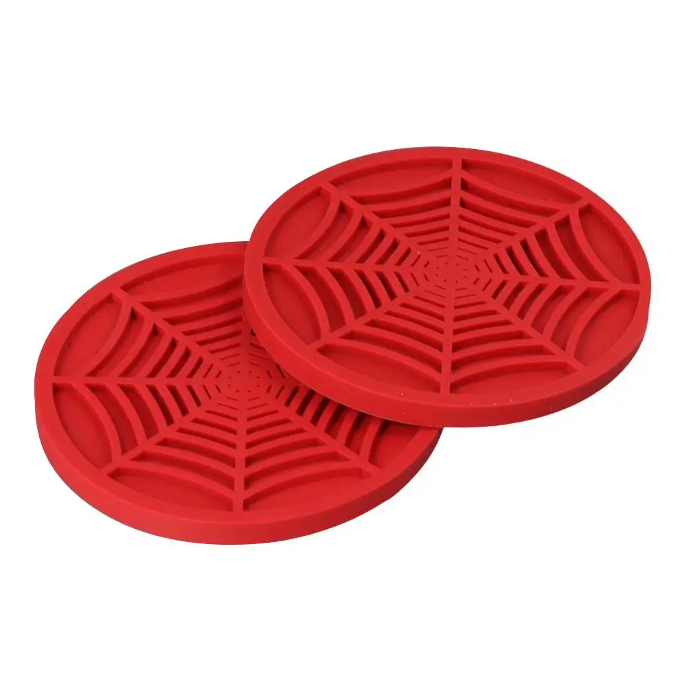 4pcs Spider Web Design Car Cup Coasters Red/ Black Round Shape Spider Web Car Coasters 7cm PVC Material Interior Accessories