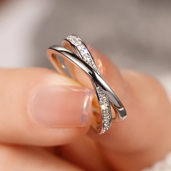 Huitan Fashion Silver Color Cross Ring Lady Trendy Low-key Jewelry with Brilliant Zirconia Stylish Daily Accessories for Women 1