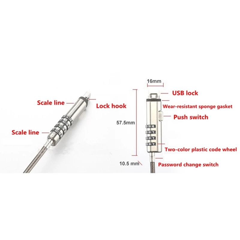 20X 4 Digital Universal Lock USB Laptop Security Cable Lock For Computer
