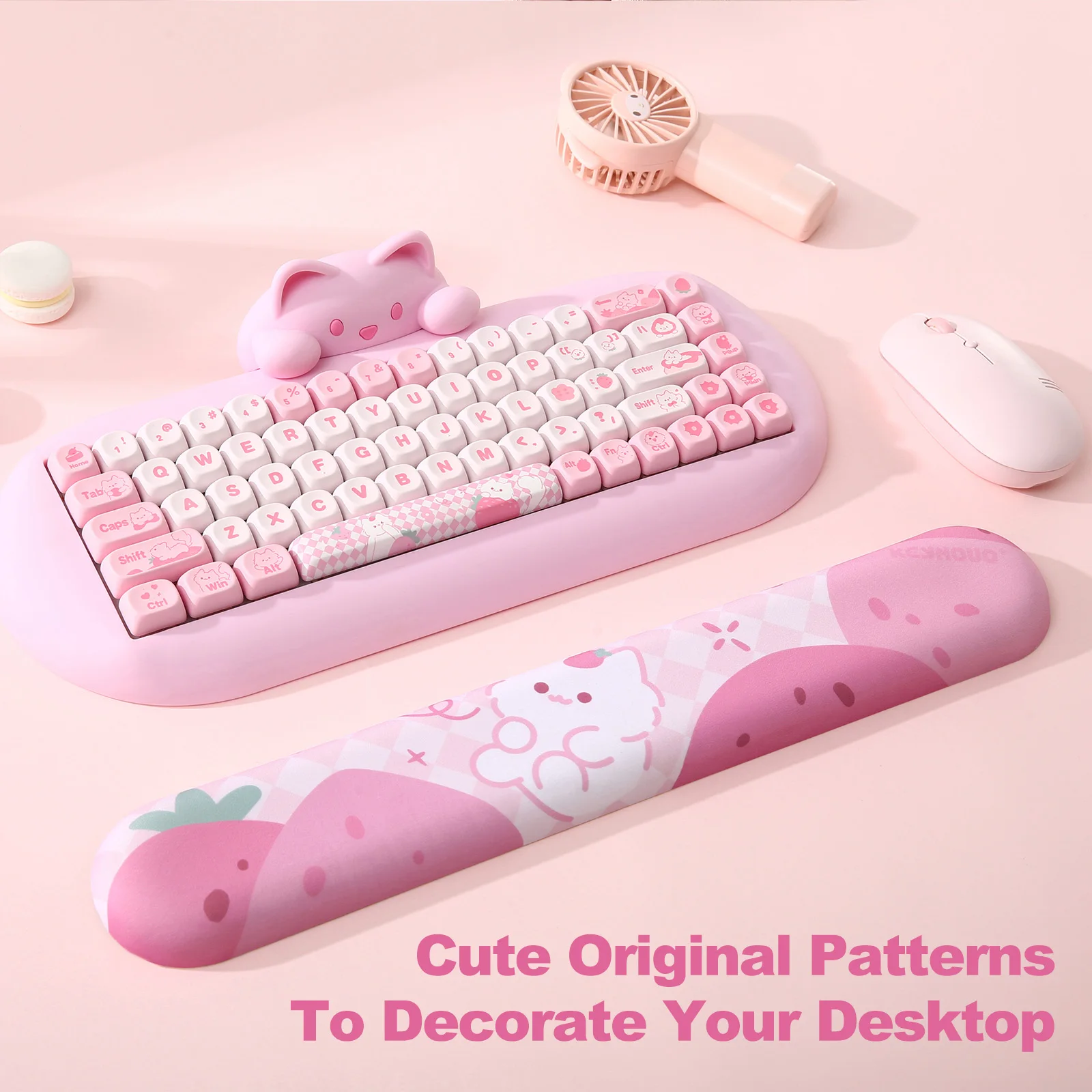Yunzii-teclado Ergonômico Bonito Descanso de Pulso Base pu Antiderrapante Miau Rosa Apto para Escritório Jogos Computador tipo Alívio da Dor - Imagem 5