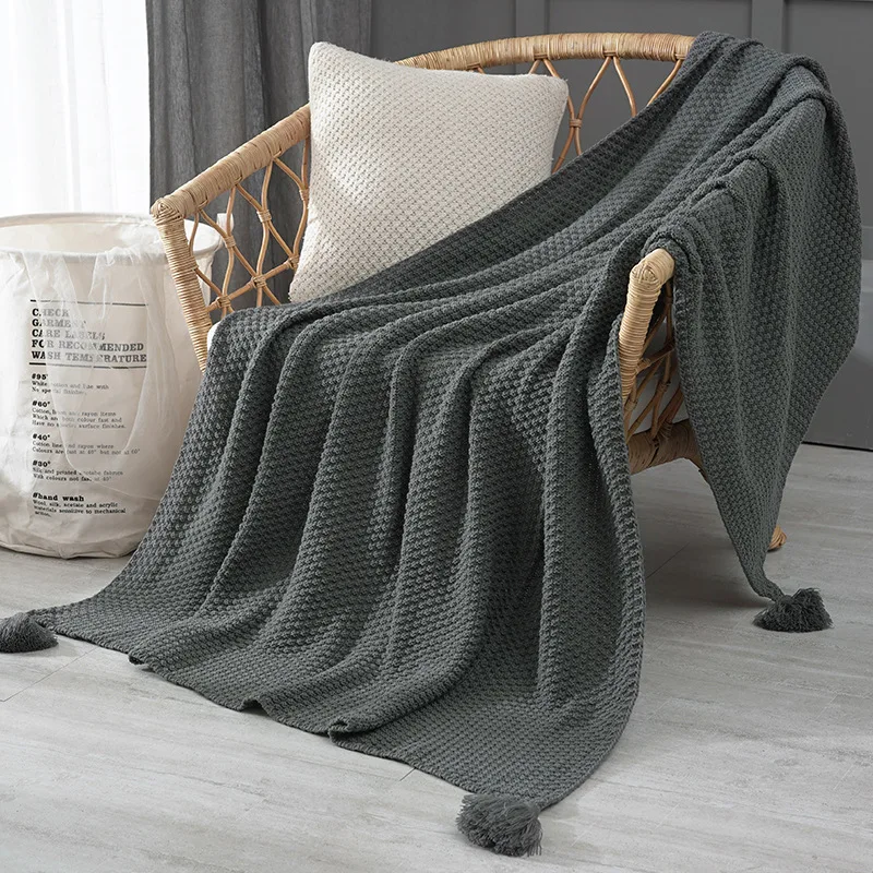 

Вязаное одеяло в скандинавском стиле INS с кисточками, однотонные пледы, покрывало для кровати, дивана, домашнее одеяло для кондиционера