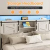with 4 Drawers and Bookcase Headboard, Sliding Barn Door Storage Shelves, No Box Spring Needed, Beds Frames 5