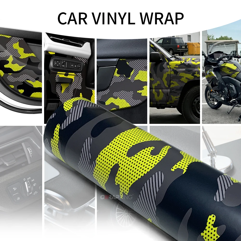 Camo Car Wrap Off-Road Automotive Vinyl Karosseriebedeckung für Motorräder Aufkleber DIY Autozubehör Gelbe Tarnfolie – Detail 2