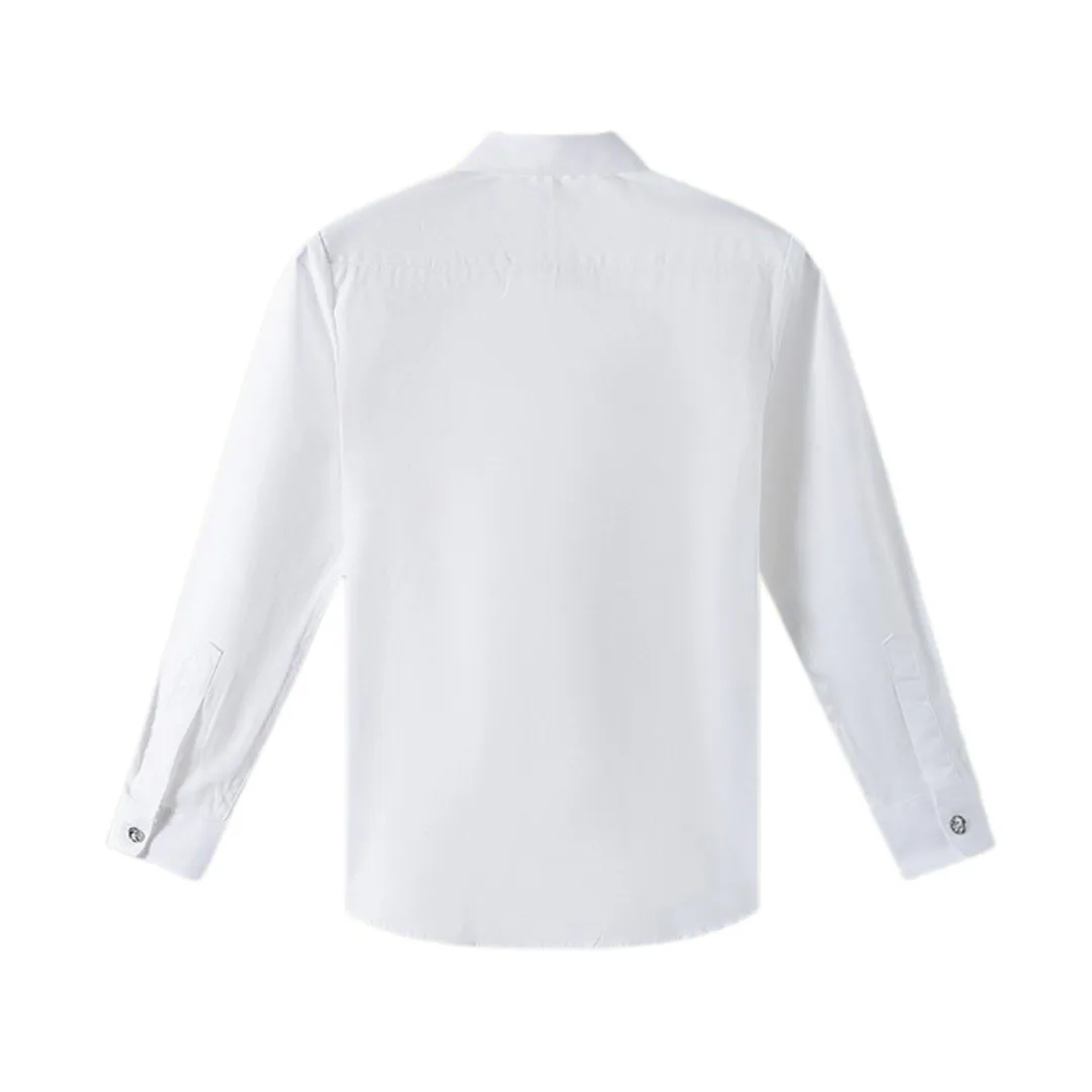 الأولاد الأبيض قمصان طويلة الأكمام القطن الأطفال بلوزة بيضاء حجم 110-180 في سن المراهقة الصبي مرحلة الزفاف حفلة التخرج ازياء