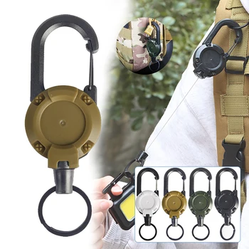 Outdoor Carabiner Hook Backpack expansion Buckle Automatic Retractable Wire Rope Anti-theft Tactical Keychain camping Tools