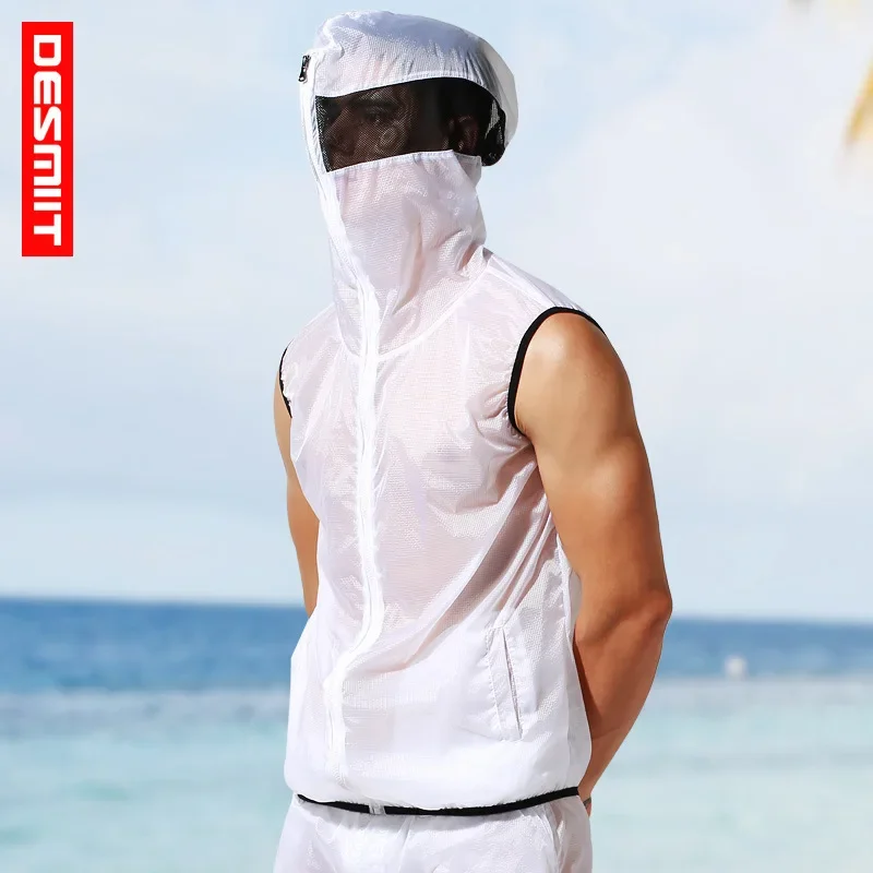 Ultra-thin Sleeveless Rashguard Men Rash Guard Sails Surf Suit Semi Transparent UV Protect Shirt Water Sport Vest Hoody Jacket