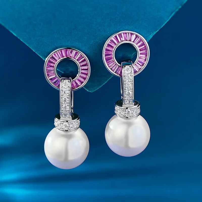 

Live Broadcast New S925 Silver Inlaid 14mm Beizhu Ear Shang Temperament Versatile Earrings for Women Dual-purpose Style