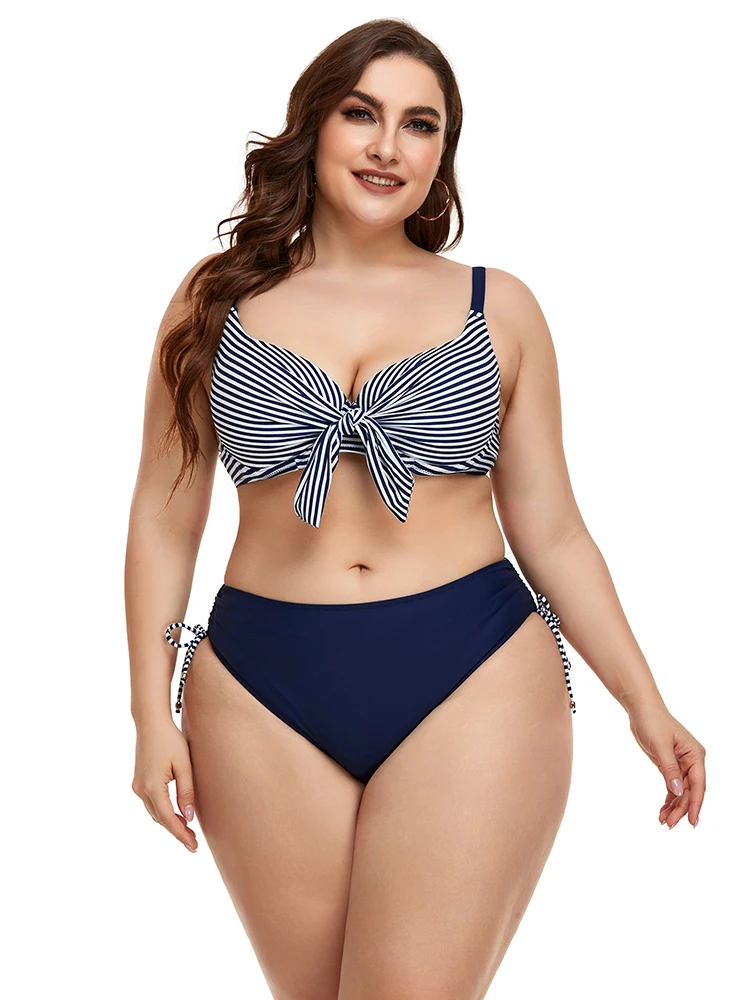 HOMGAO Sexy Stripe Push Up Women Swimsuit Large Cup Bikini 2022 New Swimwear Two Piece Mid Waist Bathing Suit Swimming Suits