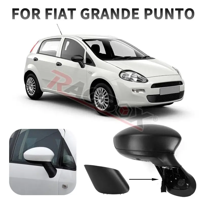 Cache-Vis De Rétroviseur Latéral 2 Pièces - Compatible Fiat Grande Punto, Punto, Punto Evo, Noir ABS