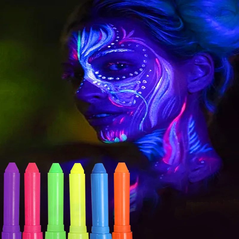 6/12 Color Glow in The Dark Face Paint Black Light Paint UV Neon Body Paint  Non Toxic Fluorescent Halloween Party Decoratio - AliExpress