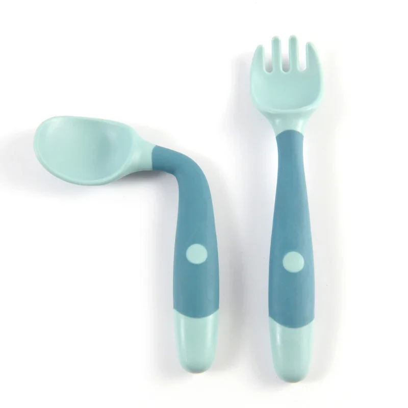1 pair Silicone Spoon for Baby Auxiliary Food Training Bendable Soft Fork Infant Tableware baby feeding spoons