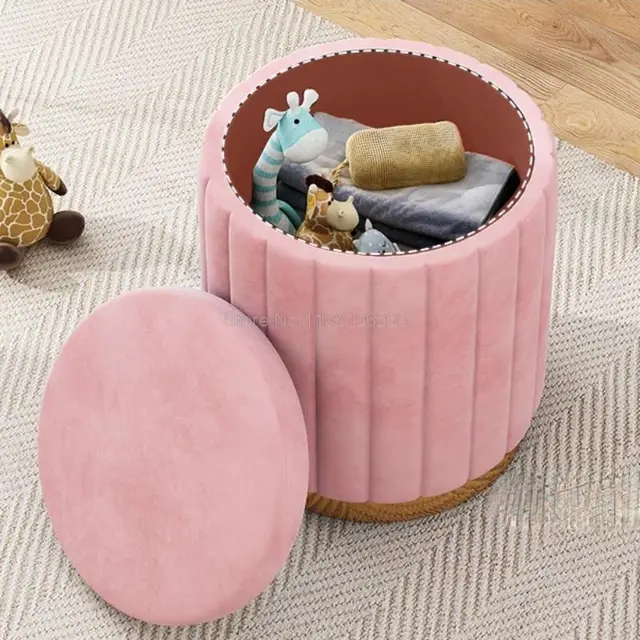 Soft Velvet Round Dressing Ottoman Storage Bench Makeup Vanity Chair Shoe Stool Footrest Footstool Muebles