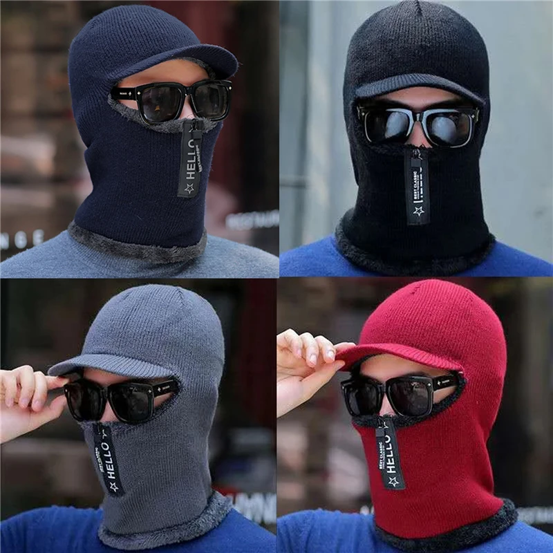 Men Women Knitted Hats Winter Thickened Plush One Piece Outdoor Cycling Zipper Neck Protection Male Female Woolen Cap baseball cap winter hat