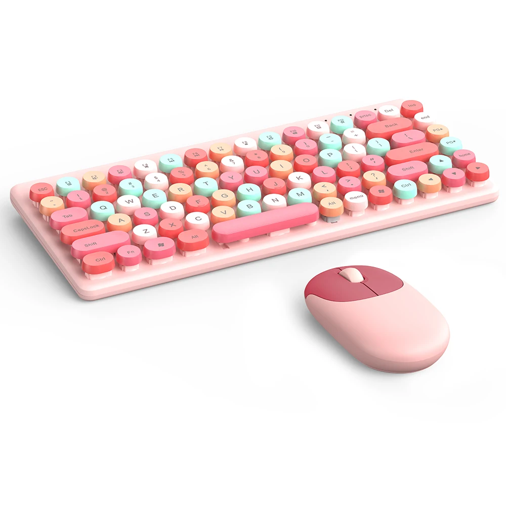 Sleek Pink Wireless Keyboard and Mouse Set - Mini Portable Design