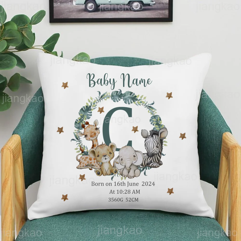 Personalized Safari Animal with Name Pillow Case Nursery Cushion Cover Bedroom Kids Wild Party Decor Pillowcase Baby Shower Gift 6