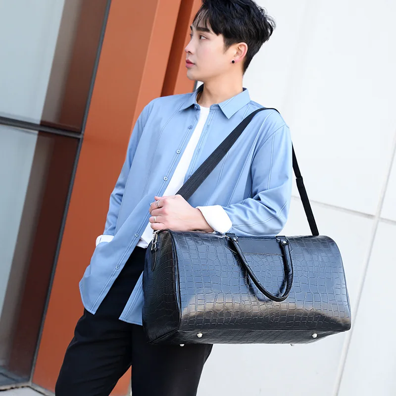 Fitness Gym Bag Python Pattern Travel Tote Handbag Casual PU Leather Male Luggage Duffle Shoulder Sports Business Bag For Men 4