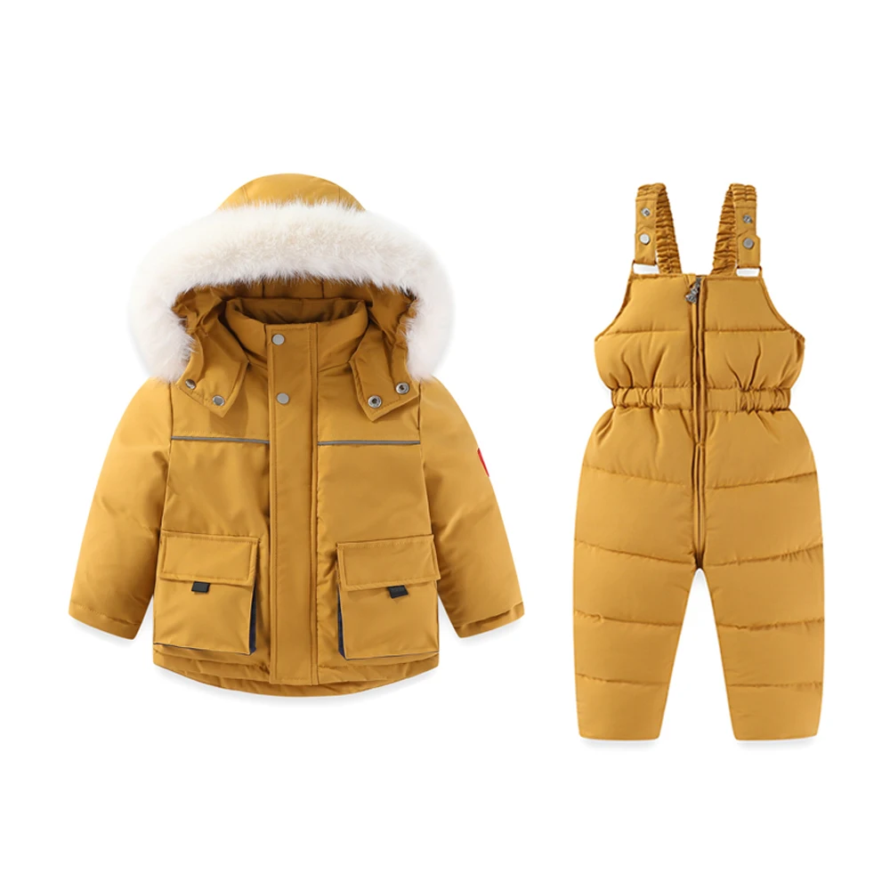 

2023 High Quality Children's Ski Wear 2 Piece Sets of Windproof Snow Jacket Pants -30C Thick Warm Cotton-padded Clothing Suit