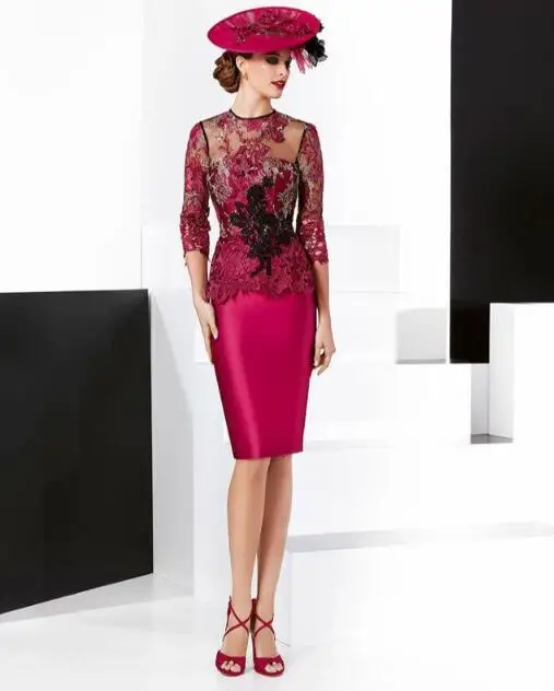 

Женское платье для матери невесты, облегающее платье с рукавом 3/4, короткие кружевные свадебные платья для жениха и матери