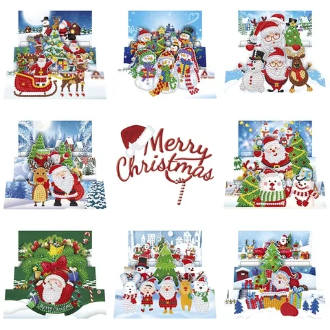 

8pcs Cartoon Christmas Greeting Cards Special-shaped 5D Diamond Painting Cross Stitch Postcards Gift Card Christmas Envelope