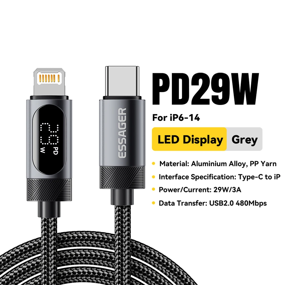 Essager Digital Display USB-C to Lightning Fast Charging Cable