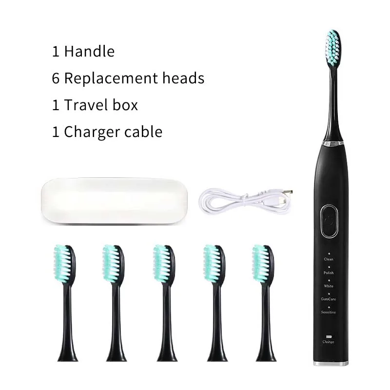 thumbnail image 1 of Cepillo de dientes eléctrico ultrasónico recargable por USB para adultos, blanqueador dental, 5 modos, temporizador inteligente con caja de viaje, 1 of 5