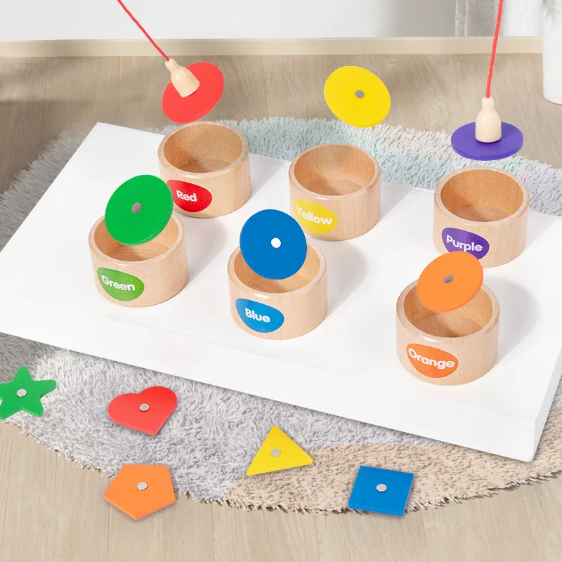 Children's Wooden Magnetic Color Shape Classification Cup Geometric Cognition Fishing Game Early Education Educational Toys 3