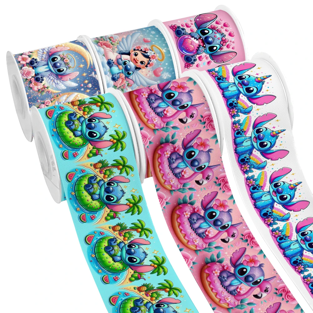 Grosgrain Ribbon Disney Design Cartoon Stitch & Lilo Pattern 5Yards for DIY Hair Bows Party Decor