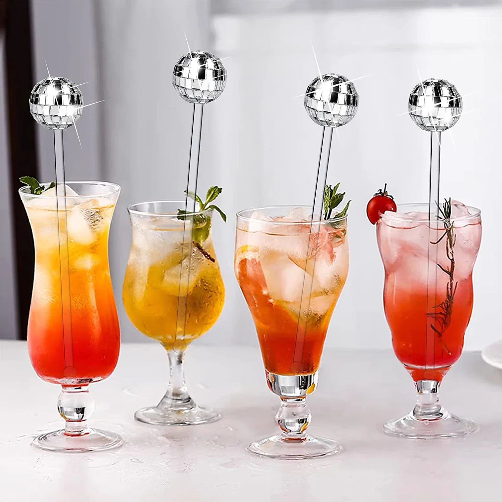10/24 Pcs Disco Ball Drink Stirrers | Plastic Mini Sparkling Cocktail Stir Sticks | Home Bar, Party & Tumbler Decor