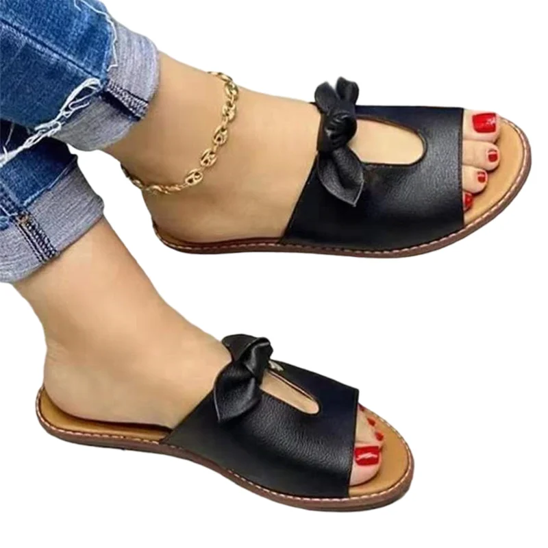 2022 Fashion Women Sandals Shoes Open Toe Vintage Summer Beach Shoes Women Casual Slipper Cute Butterfly-Knot Women's Sandals 