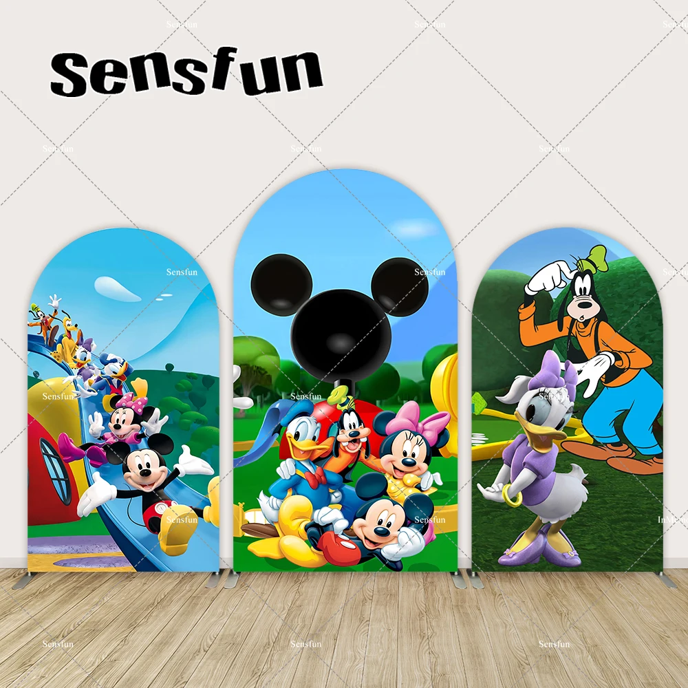 

Cartoon Mickey Clubhouse Arch Backdrop Minnie Donald Duck Daisy Chiara Background Kids Birthday Party Photography Banner