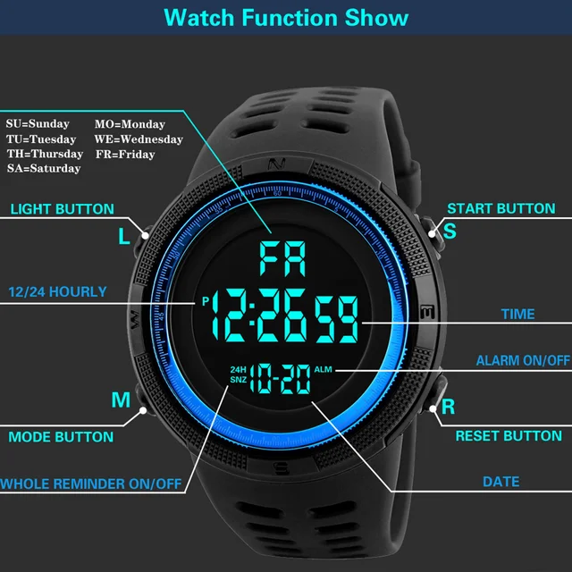 Men Digital Sports Watch Waterproof Casual Luminous Stopwatch Alarm Simple Army Watch for Running Climbing Fishing 2
