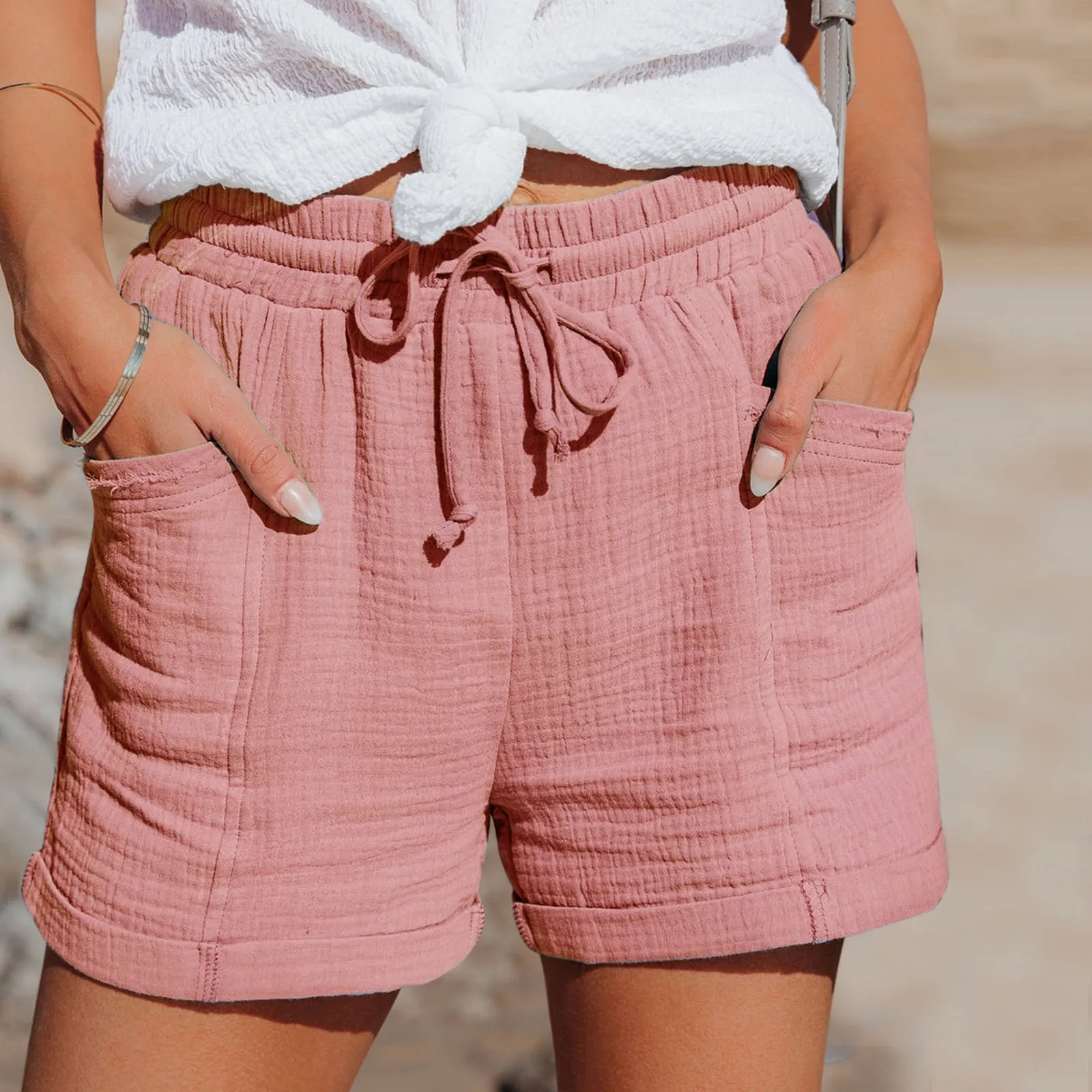 

2024 Summer Cotton Casual Shorts Women Basic Short Pants Ladies Fashion Home Streetwear Beachwear With Pockets Sportwear Shorts