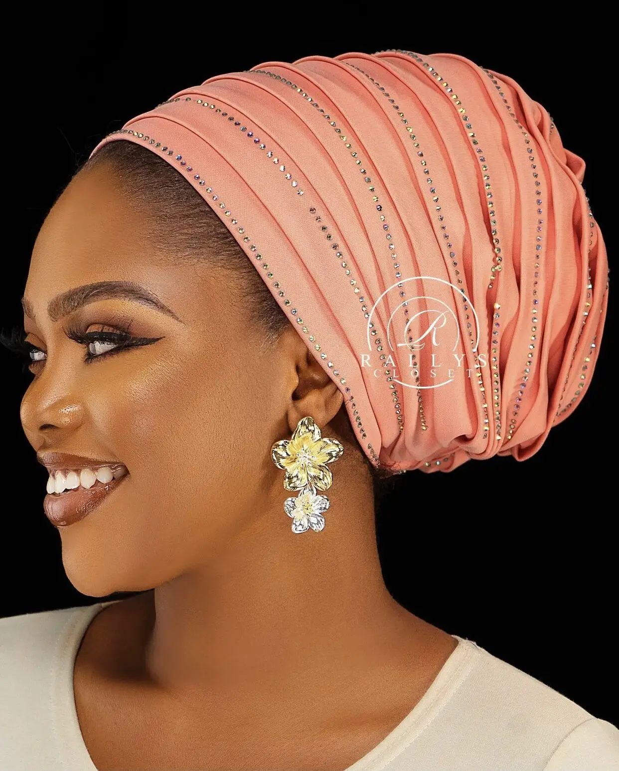 

2024 New Rhinestones Women's Pleated Turban Cap Candy Color African Hat Nigeria Geles Muslim Headscarf Bonnet Ladies Head Wraps